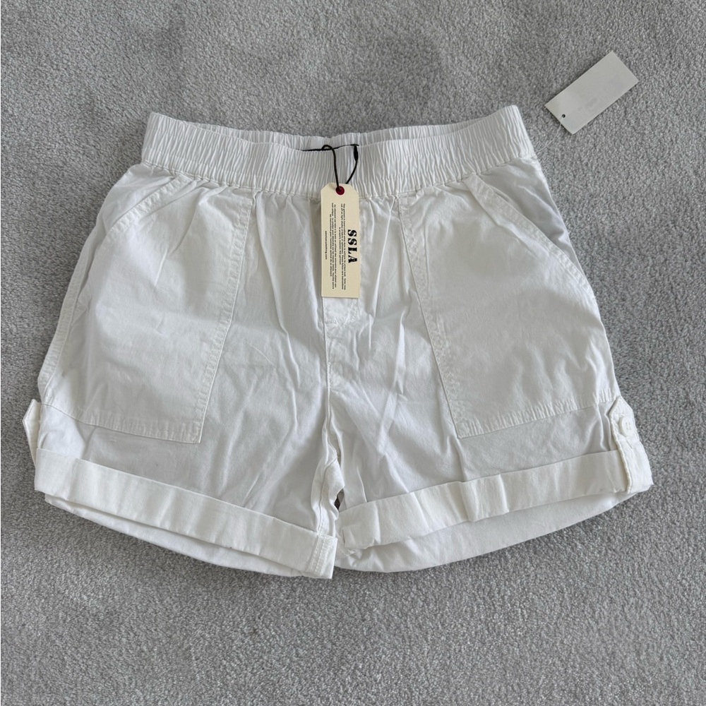 NWT Sanctuary White Cotton Cargo Shorts Relaxed Fit Elastic Waistband